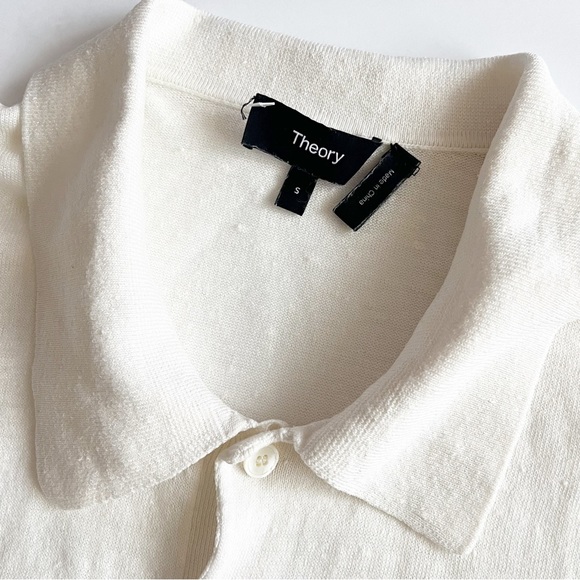 Theory Men’s Creme Linen Polo Shirt Size Small - Picture 3 of 5